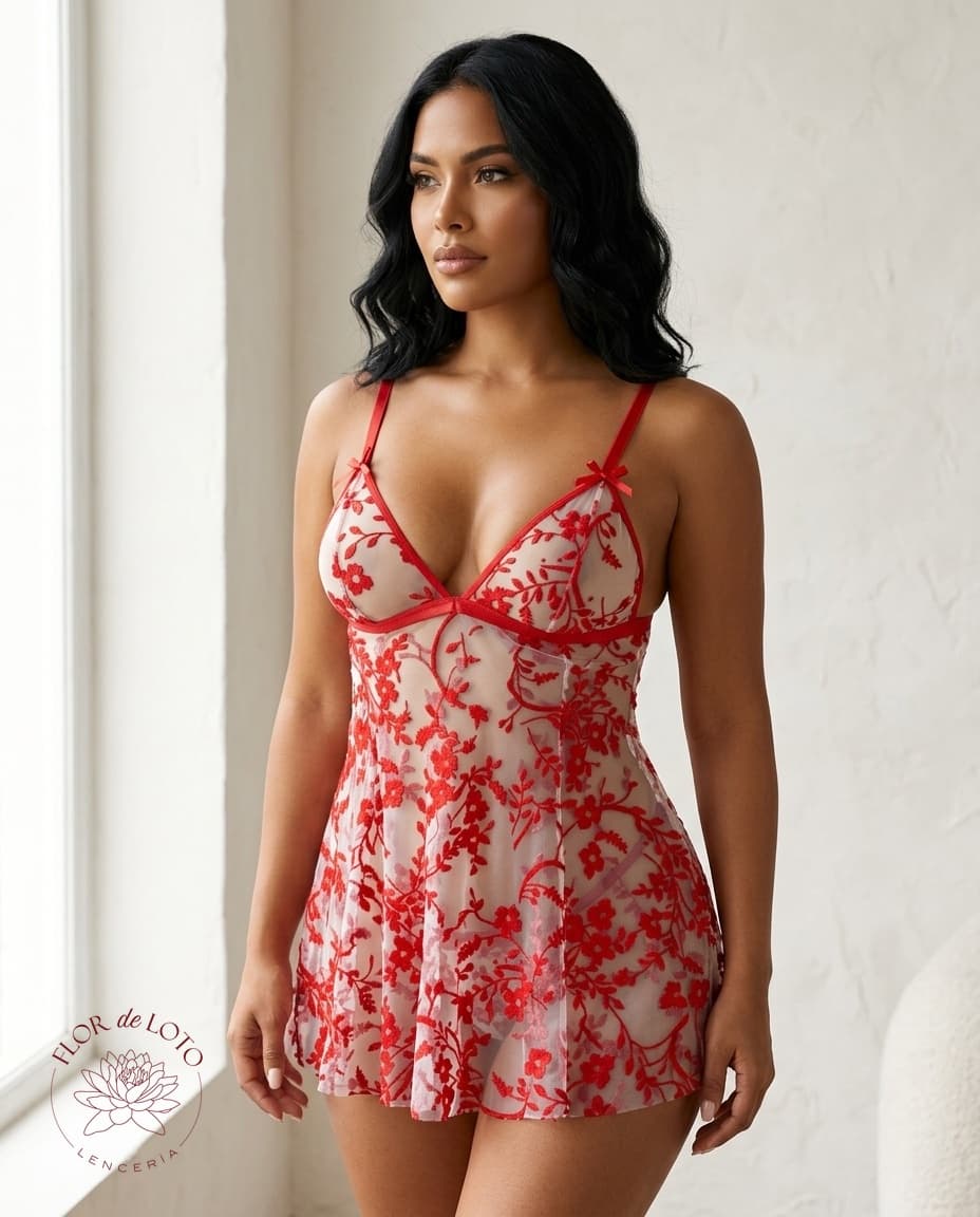 Conjunto Babydoll y Tanga 'Florecer Rojo' — foto 2