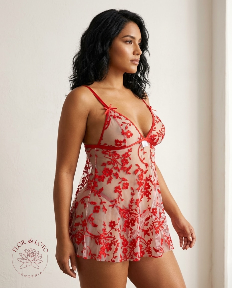 Conjunto Babydoll y Tanga 'Florecer Rojo' — foto 5
