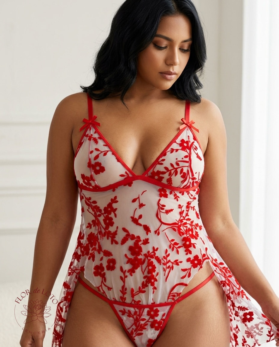 Conjunto Babydoll y Tanga 'Florecer Rojo' — foto 6